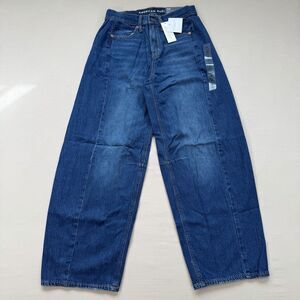 NWT American Eagle AE Dreamy Drape Strigid Barrel Jeans SIZE 00 | 24 Dark Indigo